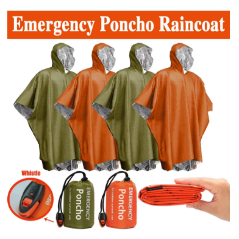 Emergency Poncho Rain - Jednorazowe aluminiowe ponczo termiczne z folii